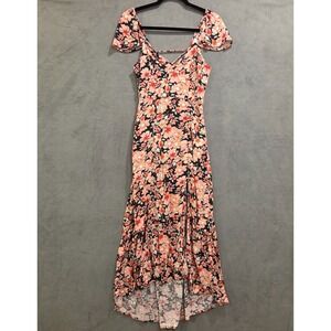 Floral Hi-Lo Maxi Dress Women's No Size Lace-Up Back Feminine Coquette Delicate